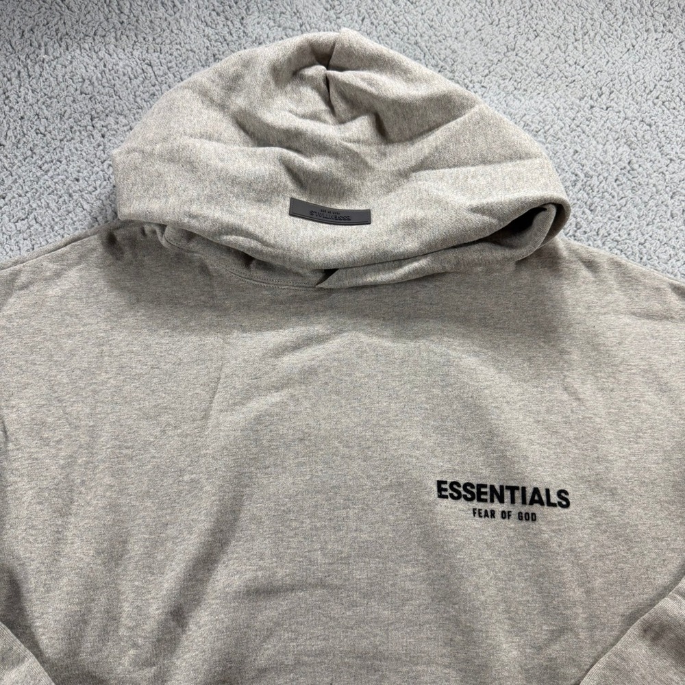 New Fear of God Essentials Hoodie Oatmeal Heather Grey Logo Pullover Mens Large